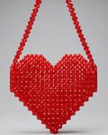 Bolso Corazón en Perlas Facetadas Rojas