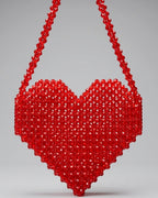 Bolso Corazón en Perlas Facetadas Rojas