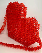 Bolso Corazón en Perlas Facetadas Rojas