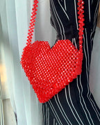 Bolso Corazón en Perlas Facetadas Rojas